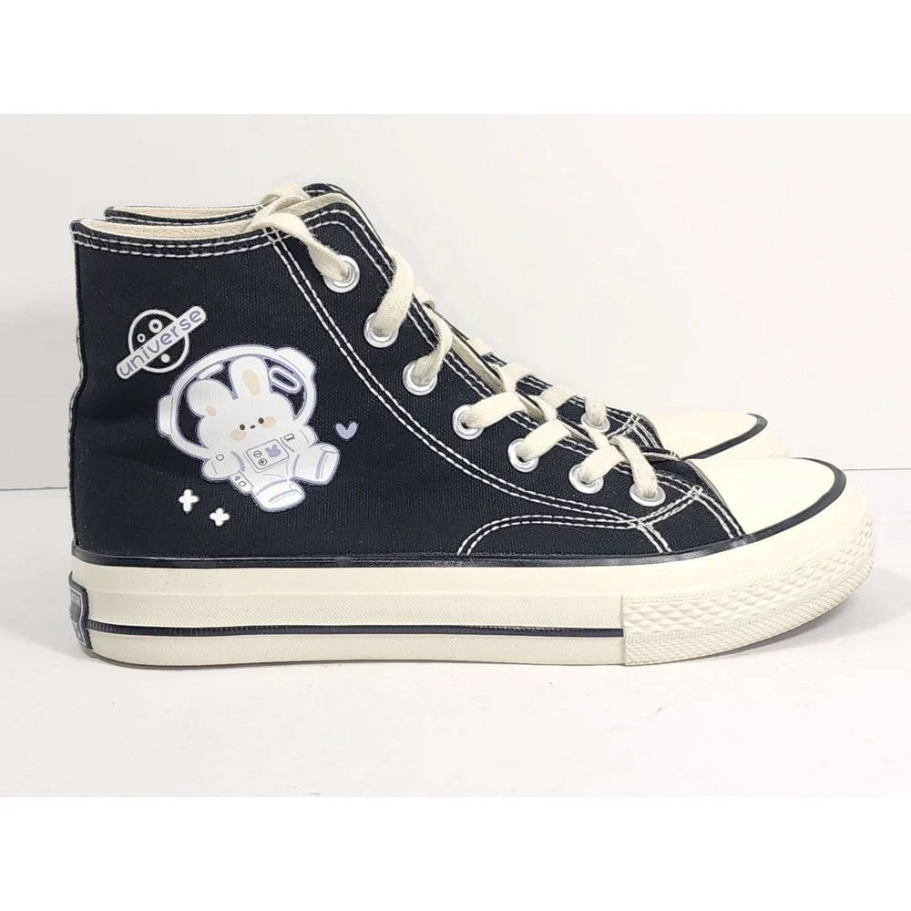 Kawaii Black Space Bunny Universe Sneakers Canvas Hi Top‎ BL-Union Size 9